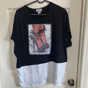 Black and White Graphic T-Shirt with Shoe Print, worn once